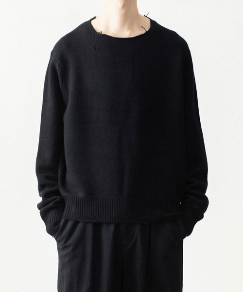 VEIN (ヴェイン)の「ウールカシミヤニット ディストレスト プルオーバー / WOOL CASHMERE KNIT DISTRESSED PULLOVER(ニット/セーター・メンズ・グレー/ブラック・2)」の1枚目の写真