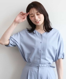 パフスリーブVネックブラウス/UVカット/洗濯機で洗える/WEB限定サイズあり/セットアップ対応可