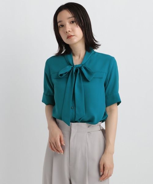 Andemiu(アンデミュウ)の「ポケツキボウタイブラウスSS/860204(シャツ/ブラウス・レディース・オフホワイト/ターコイズブルー/ネイビー/モカ・FREE)」の13枚目の写真