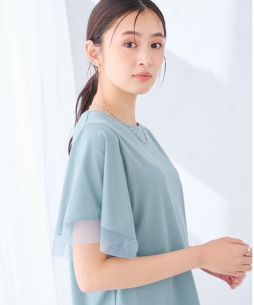 a.v.v(アーヴェヴェ)の「【接触冷感/UVカット】シアー切替フレアスリーブトップス(Tシャツ/カットソー・レディース・ブラック/アイボリー/ブルー/ライトピンク・36/38/40)」の3枚目の写真