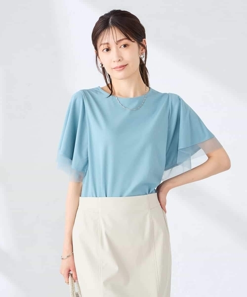 a.v.v(アーヴェヴェ)の「【接触冷感/UVカット】シアー切替フレアスリーブトップス(Tシャツ/カットソー・レディース・ブラック/アイボリー/ブルー/ライトピンク・36/38/40)」の10枚目の写真