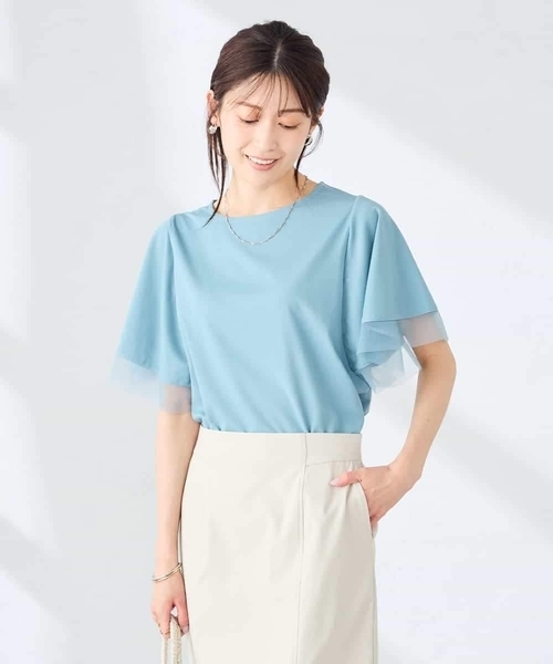a.v.v(アーヴェヴェ)の「【接触冷感/UVカット】シアー切替フレアスリーブトップス(Tシャツ/カットソー・レディース・ブラック/アイボリー/ブルー/ライトピンク・36/38/40)」の11枚目の写真