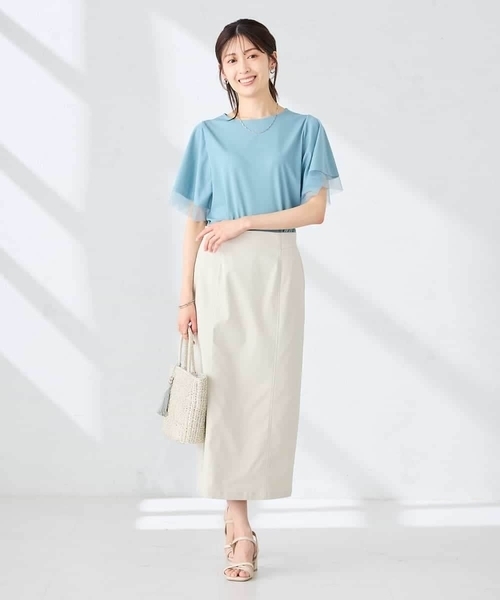 a.v.v(アーヴェヴェ)の「【接触冷感/UVカット】シアー切替フレアスリーブトップス(Tシャツ/カットソー・レディース・ブラック/アイボリー/ブルー/ライトピンク・36/38/40)」の12枚目の写真