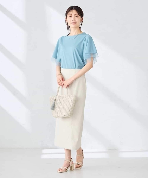 a.v.v(アーヴェヴェ)の「【接触冷感/UVカット】シアー切替フレアスリーブトップス(Tシャツ/カットソー・レディース・ブラック/アイボリー/ブルー/ライトピンク・36/38/40)」の13枚目の写真