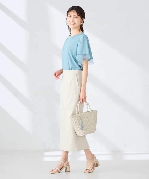 a.v.v(アーヴェヴェ)の「【接触冷感/UVカット】シアー切替フレアスリーブトップス(Tシャツ/カットソー・レディース・ブラック/アイボリー/ブルー/ライトピンク・36/38/40)」の14枚目の写真