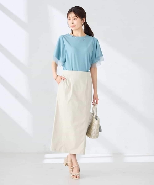 a.v.v(アーヴェヴェ)の「【接触冷感/UVカット】シアー切替フレアスリーブトップス(Tシャツ/カットソー・レディース・ブラック/アイボリー/ブルー/ライトピンク・36/38/40)」の15枚目の写真