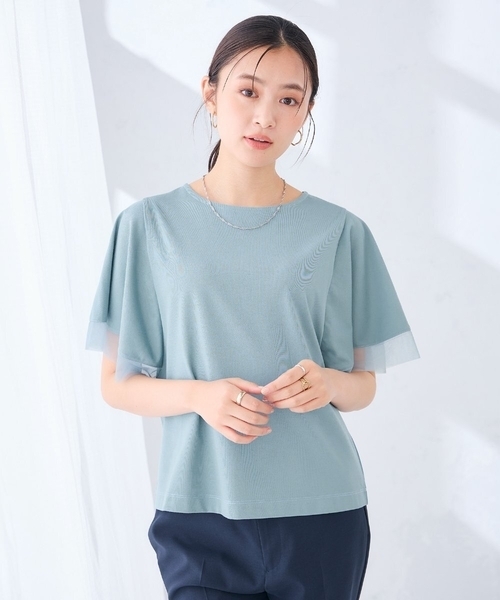 a.v.v(アーヴェヴェ)の「【接触冷感/UVカット】シアー切替フレアスリーブトップス(Tシャツ/カットソー・レディース・ブラック/アイボリー/ブルー/ライトピンク・36/38/40)」の16枚目の写真