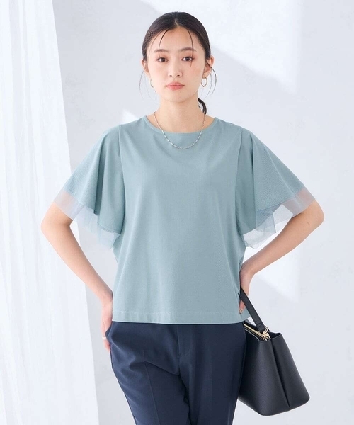 a.v.v(アーヴェヴェ)の「【接触冷感/UVカット】シアー切替フレアスリーブトップス(Tシャツ/カットソー・レディース・ブラック/アイボリー/ブルー/ライトピンク・36/38/40)」の17枚目の写真