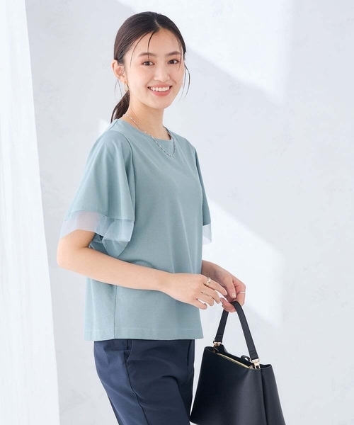 a.v.v(アーヴェヴェ)の「【接触冷感/UVカット】シアー切替フレアスリーブトップス(Tシャツ/カットソー・レディース・ブラック/アイボリー/ブルー/ライトピンク・36/38/40)」の18枚目の写真