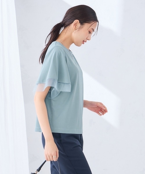 a.v.v(アーヴェヴェ)の「【接触冷感/UVカット】シアー切替フレアスリーブトップス(Tシャツ/カットソー・レディース・ブラック/アイボリー/ブルー/ライトピンク・36/38/40)」の19枚目の写真