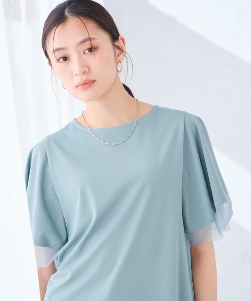 a.v.v(アーヴェヴェ)の「【接触冷感/UVカット】シアー切替フレアスリーブトップス(Tシャツ/カットソー・レディース・ブラック/アイボリー/ブルー/ライトピンク・36/38/40)」の20枚目の写真