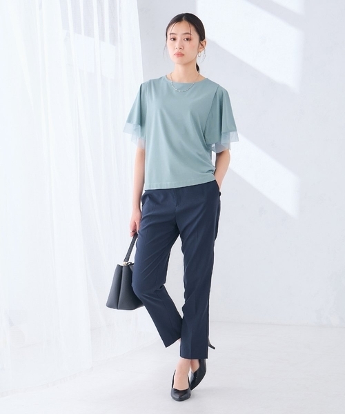 a.v.v(アーヴェヴェ)の「【接触冷感/UVカット】シアー切替フレアスリーブトップス(Tシャツ/カットソー・レディース・ブラック/アイボリー/ブルー/ライトピンク・36/38/40)」の22枚目の写真