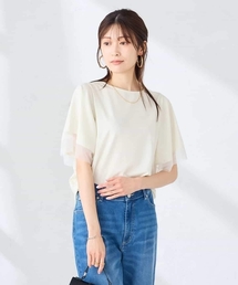 a.v.v（アーヴェヴェ）の「【接触冷感/UVカット】シアー切替フレアスリーブトップス（Tシャツ/カットソー）」
