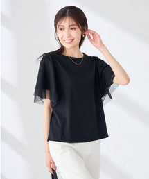 a.v.v（アーヴェヴェ）の「【接触冷感/UVカット】シアー切替フレアスリーブトップス（Tシャツ/カットソー）」