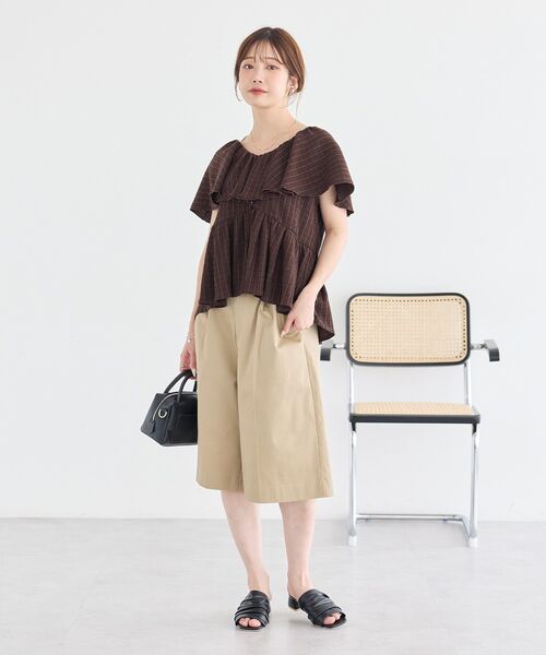 earth music&ecology(アースミュージックアンドエコロジー)の「チェックラッフルカラーペプラムカットブラウス(シャツ/ブラウス・レディース・ブラウン系その他4・FREE)」の4枚目の写真