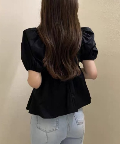 Beststore（ベストストア）の「パフスリーブ＆スクエアネック フロントプリーツ ペプラムブラウス（シャツ/ブラウス・レディース・ブラック/ホワイト/ブルー・FREE）」の12枚目の写真