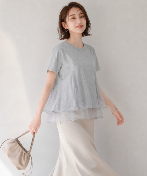 Lateru（ラテル）の「チュールフレアレイヤード T シャツ レディース 体型カバー（Tシャツ/カットソー・レディース・ホワイト/ブラック/グレー・FREE）」の5枚目の写真