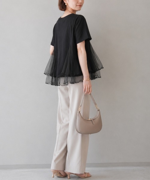 Lateru（ラテル）の「チュールフレアレイヤード T シャツ レディース 体型カバー（Tシャツ/カットソー・レディース・ホワイト/ブラック/グレー・FREE）」の13枚目の写真