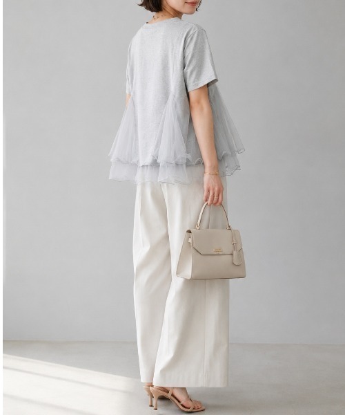 Lateru（ラテル）の「チュールフレアレイヤード T シャツ レディース 体型カバー（Tシャツ/カットソー・レディース・ホワイト/ブラック/グレー・FREE）」の14枚目の写真