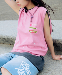BUCKET（バケツ）の「PAINTING PRINT LOGO SLEEVELESS [PINK]（Tシャツ/カットソー）」