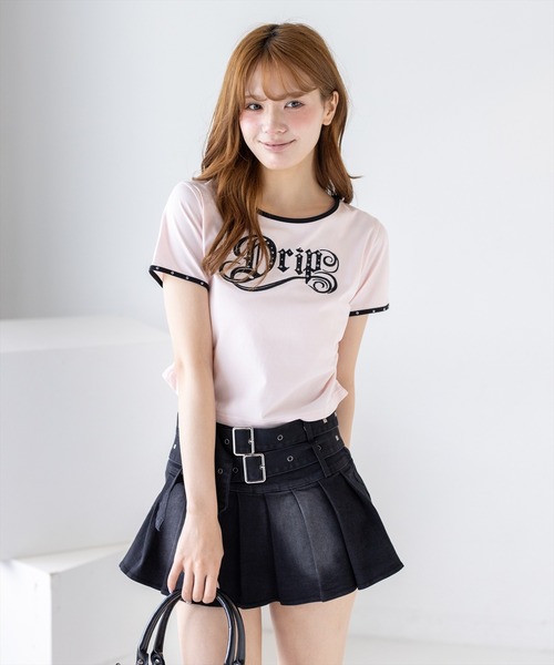 clear（クリア）の「接触冷感サイドシャーリングTシャツ［骨格ストレート／韓国ファッション／Y2K／ストリート］（Tシャツ/カットソー・レディース・ブラック/オフホワイト/ピンク・F）」の3枚目の写真