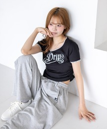clear | 接触冷感サイドシャーリングTシャツ［骨格ストレート／韓国ファッション／Y2K／ストリート］(Tシャツ/カットソー)