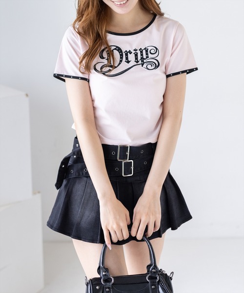clear（クリア）の「接触冷感サイドシャーリングTシャツ［骨格ストレート／韓国ファッション／Y2K／ストリート］（Tシャツ/カットソー・レディース・ブラック/オフホワイト/ピンク・F）」の4枚目の写真