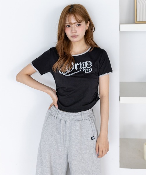 clear（クリア）の「接触冷感サイドシャーリングTシャツ［骨格ストレート／韓国ファッション／Y2K／ストリート］（Tシャツ/カットソー・レディース・ブラック/オフホワイト/ピンク・F）」の16枚目の写真