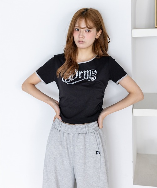 clear（クリア）の「接触冷感サイドシャーリングTシャツ［骨格ストレート／韓国ファッション／Y2K／ストリート］（Tシャツ/カットソー・レディース・ブラック/オフホワイト/ピンク・F）」の17枚目の写真