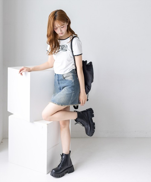 clear（クリア）の「接触冷感サイドシャーリングTシャツ［骨格ストレート／韓国ファッション／Y2K／ストリート］（Tシャツ/カットソー・レディース・ブラック/オフホワイト/ピンク・F）」の12枚目の写真
