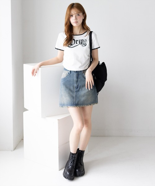 clear（クリア）の「接触冷感サイドシャーリングTシャツ［骨格ストレート／韓国ファッション／Y2K／ストリート］（Tシャツ/カットソー・レディース・ブラック/オフホワイト/ピンク・F）」の13枚目の写真