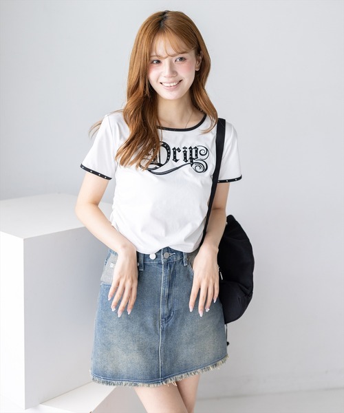 clear（クリア）の「接触冷感サイドシャーリングTシャツ［骨格ストレート／韓国ファッション／Y2K／ストリート］（Tシャツ/カットソー・レディース・ブラック/オフホワイト/ピンク・F）」の9枚目の写真