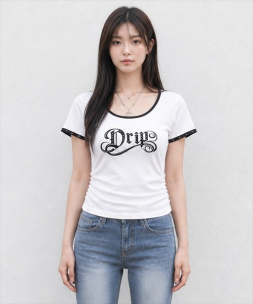 clear（クリア）の「接触冷感サイドシャーリングTシャツ［骨格ストレート／韓国ファッション／Y2K／ストリート］（Tシャツ/カットソー・レディース・ブラック/オフホワイト/ピンク・F）」の15枚目の写真