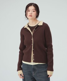ダブルカラー 配色 ニット カーディガン