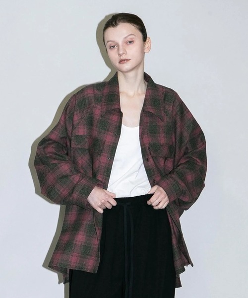 my beautiful landlet(マイビューティフルランドレット)の「【my beautiful landlet】 BRUSHED CHECK RAGLAN BIG SHIRT(シャツ/ブラウス・メンズ・イエロー/ピンク/グリーン/ブラウン・1/0)」の1枚目の写真