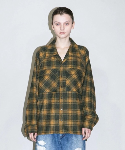 [my beautiful landlet] BRUSHED CHECK RAGLAN BIG SHIRT