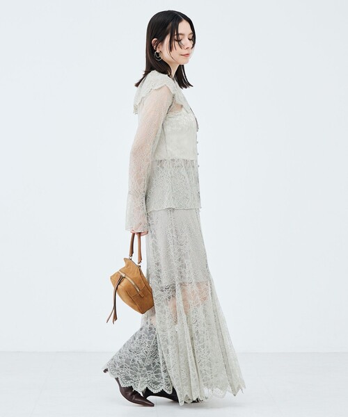 NOLLEY’S Sophi（ノーリーズソフィ）の「《セットアップ対応》ウォッシャブルラッセルレース付け襟ブラウス（シャツ/ブラウス・レディース・オリーブ/ホワイト・38）」の10枚目の写真
