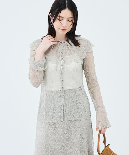 NOLLEY’S Sophi（ノーリーズソフィ）の「《セットアップ対応》ウォッシャブルラッセルレース付け襟ブラウス（シャツ/ブラウス・レディース・オリーブ/ホワイト・38）」の12枚目の写真