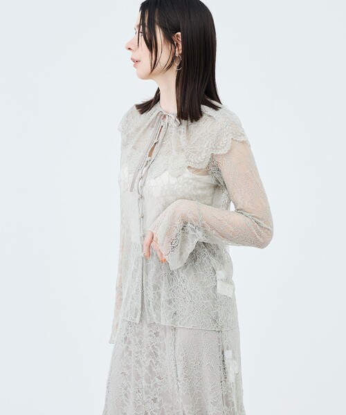 NOLLEY’S Sophi（ノーリーズソフィ）の「《セットアップ対応》ウォッシャブルラッセルレース付け襟ブラウス（シャツ/ブラウス・レディース・オリーブ/ホワイト・38）」の13枚目の写真