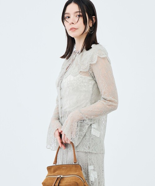 NOLLEY’S Sophi（ノーリーズソフィ）の「《セットアップ対応》ウォッシャブルラッセルレース付け襟ブラウス（シャツ/ブラウス・レディース・オリーブ/ホワイト・38）」の14枚目の写真