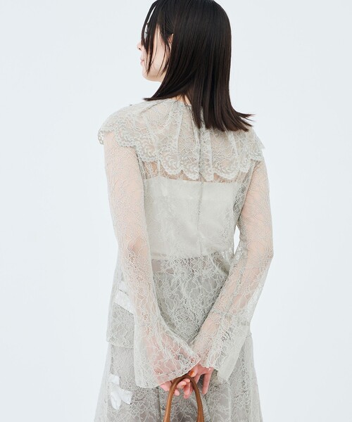 NOLLEY’S Sophi（ノーリーズソフィ）の「《セットアップ対応》ウォッシャブルラッセルレース付け襟ブラウス（シャツ/ブラウス・レディース・オリーブ/ホワイト・38）」の15枚目の写真