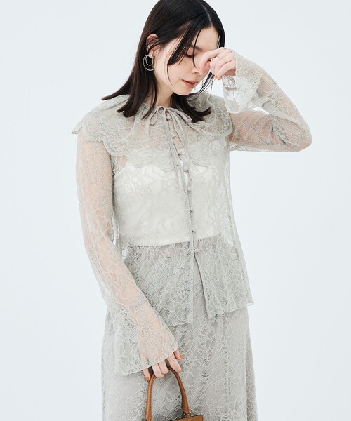 NOLLEY’S Sophi（ノーリーズソフィ）の「《セットアップ対応》ウォッシャブルラッセルレース付け襟ブラウス（シャツ/ブラウス・レディース・オリーブ/ホワイト・38）」の17枚目の写真