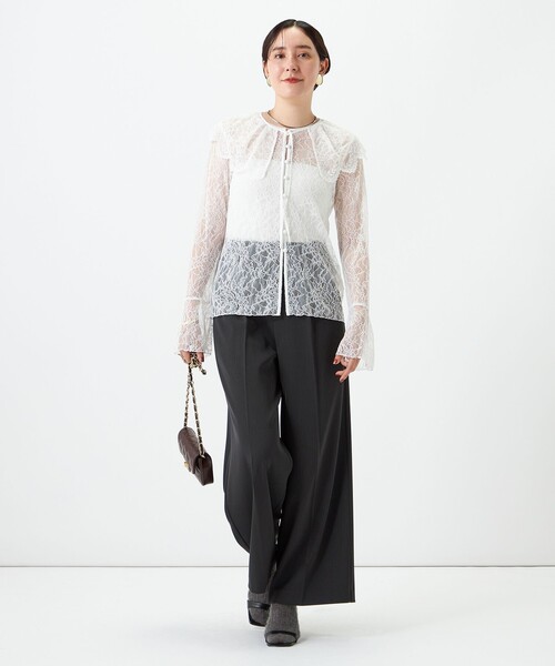 NOLLEY’S Sophi（ノーリーズソフィ）の「《セットアップ対応》ウォッシャブルラッセルレース付け襟ブラウス（シャツ/ブラウス・レディース・オリーブ/ホワイト・38）」の19枚目の写真