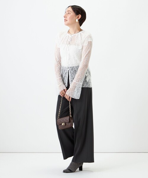 NOLLEY’S Sophi（ノーリーズソフィ）の「《セットアップ対応》ウォッシャブルラッセルレース付け襟ブラウス（シャツ/ブラウス・レディース・オリーブ/ホワイト・38）」の21枚目の写真