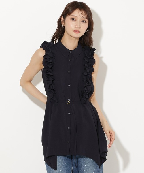 AND COUTURE（アンドクチュール）の「肩フリルノースリーブチュニックブラウス（チュニック・レディース・オフホワイト/イエロー/ネイビー・FREE）」の3枚目の写真