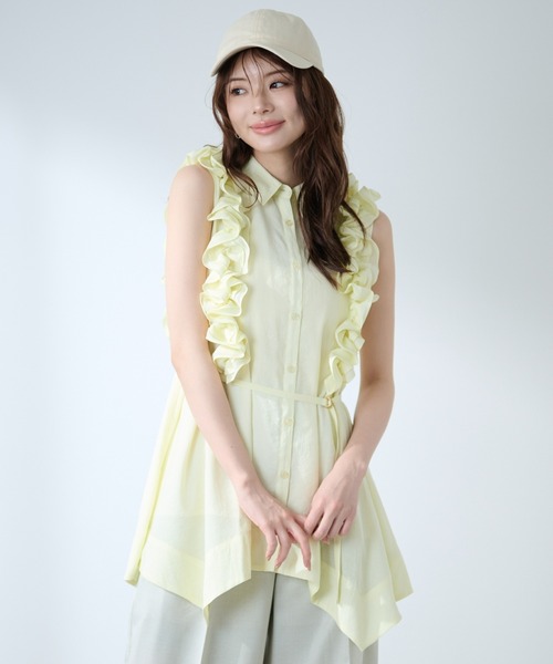 AND COUTURE（アンドクチュール）の「肩フリルノースリーブチュニックブラウス（チュニック・レディース・オフホワイト/イエロー/ネイビー・FREE）」の18枚目の写真