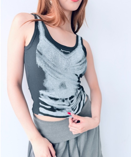 Y2K SYNAPSE FACTORY（ワイツーケー シナプスファクトリー）の「【グランジ】プリントタンクトップ（Tシャツ/カットソー・レディース・ホワイト/ブラック・FREE）」の4枚目の写真