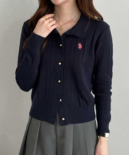 セール】GeeRA別注【U.S. POLO ASSN.】衿付ミニケーブルカーデ
