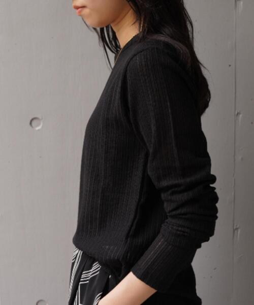 YENN（イエン）の「YENN（イエン）STRIPE SHEER RIB TEE（Tシャツ/カットソー・レディース・アイボリー/ブラック・F）」の3枚目の写真