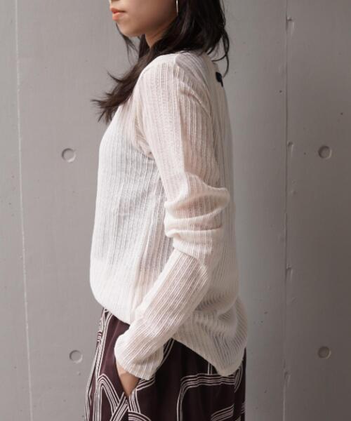 YENN（イエン）の「YENN（イエン）STRIPE SHEER RIB TEE（Tシャツ/カットソー・レディース・アイボリー/ブラック・F）」の11枚目の写真